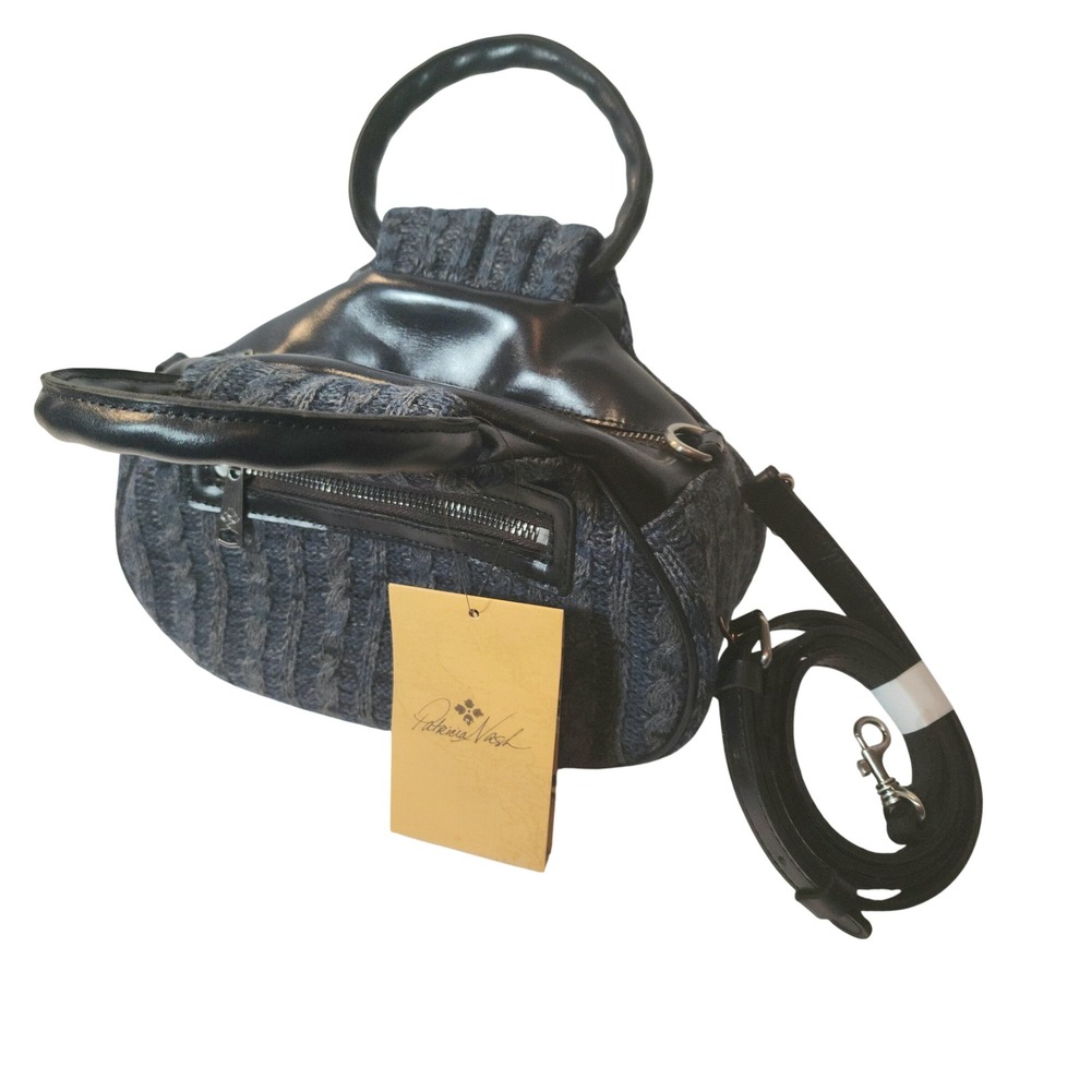 Patricia Nash Milburn Blue Cable Knit Leather Satchel Bag NWT - Picture 4 of 13